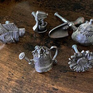 Garden Themed Drawer Pulls Silver Metal set of six